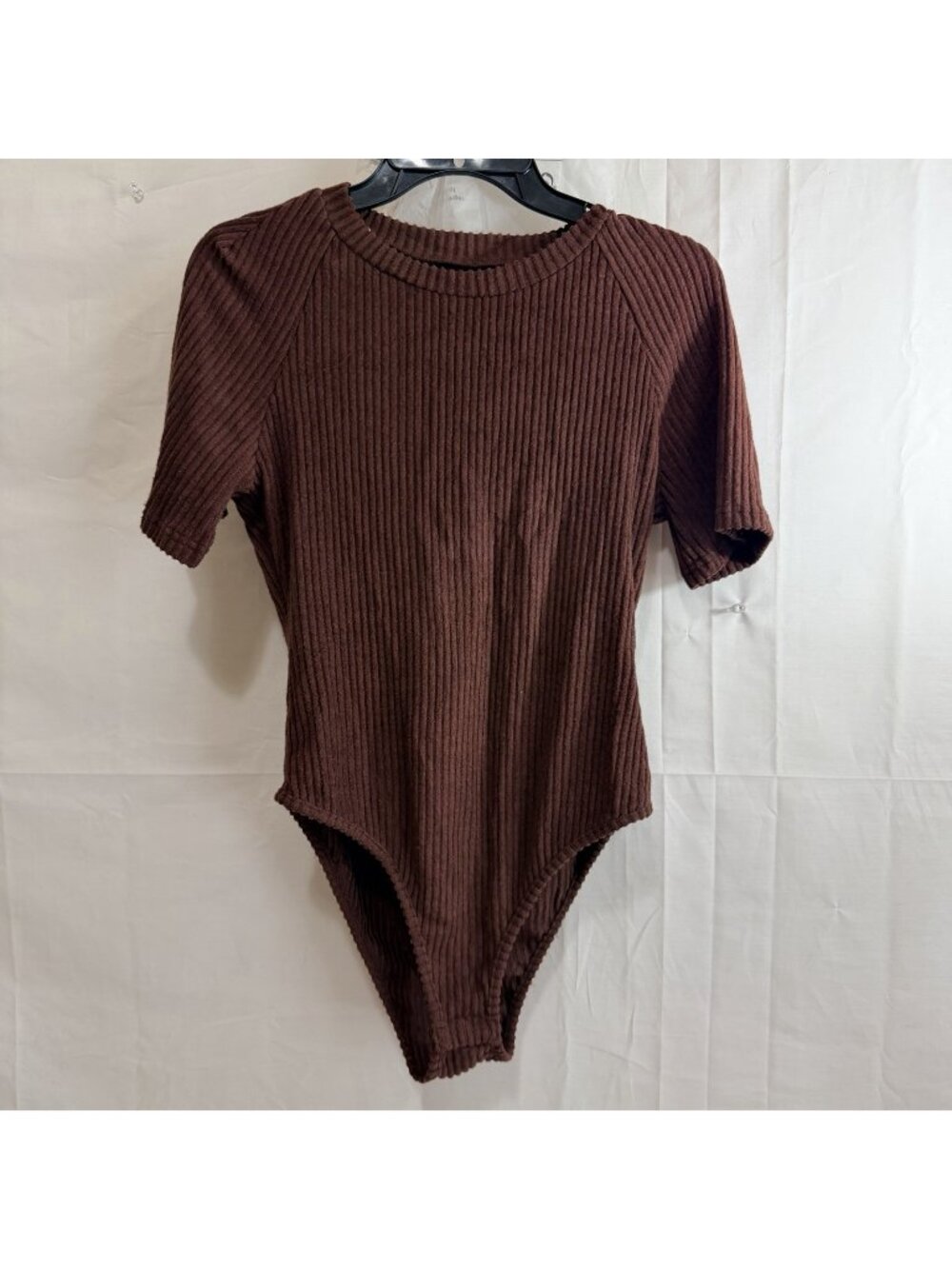 Shein Womens Mock Neck Rib Knit Short Sleeve Bodysuit Brown Large